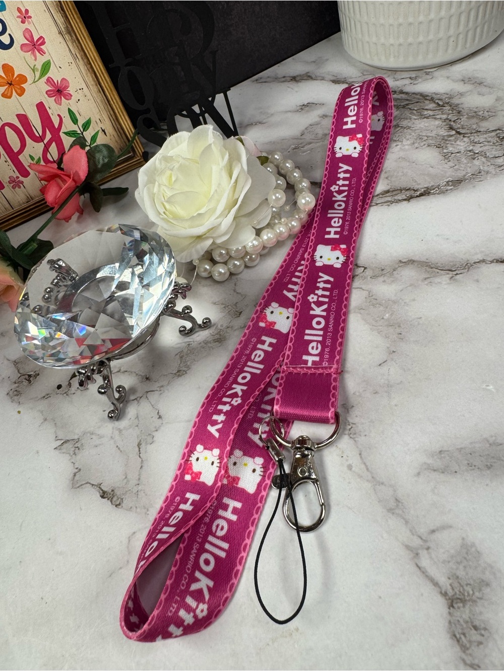 Hello Kitty Pink Printed Lanyard with Character Faces